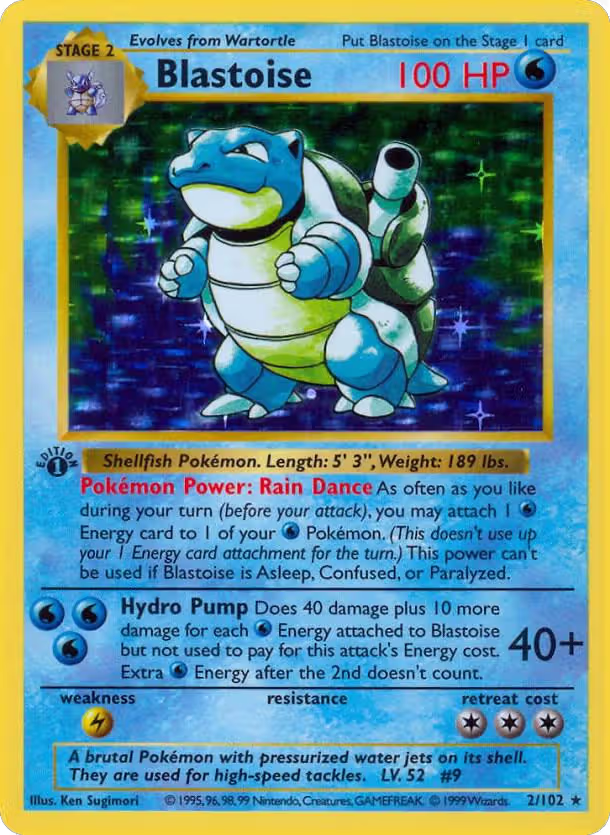Blastoise (002/102), Base Set (Shadowless) — Pokémon card price