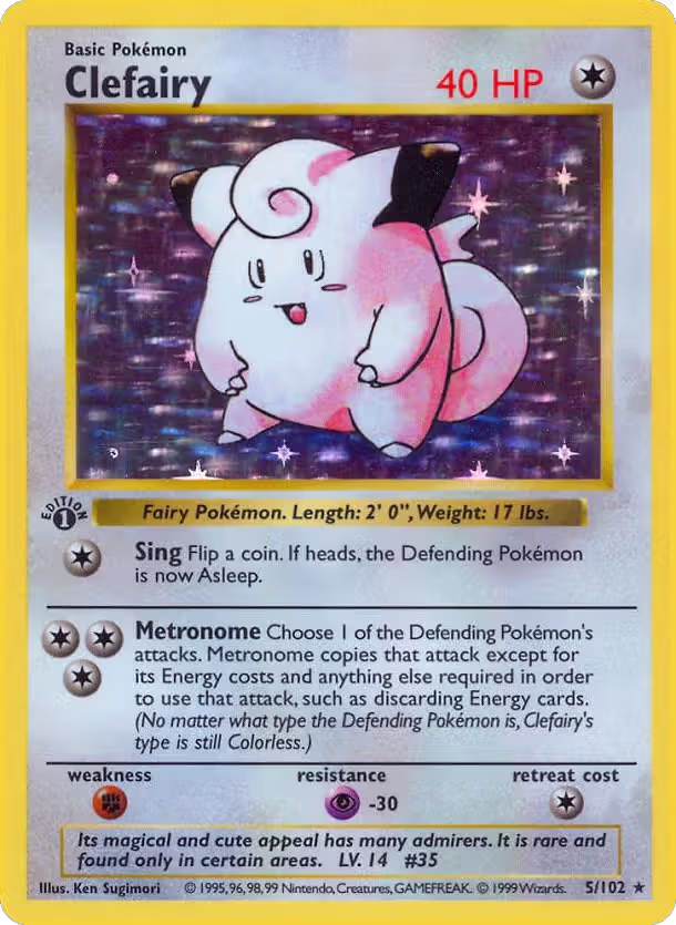 Clefairy (005/102), Base Set (Shadowless) — Pokémon card price