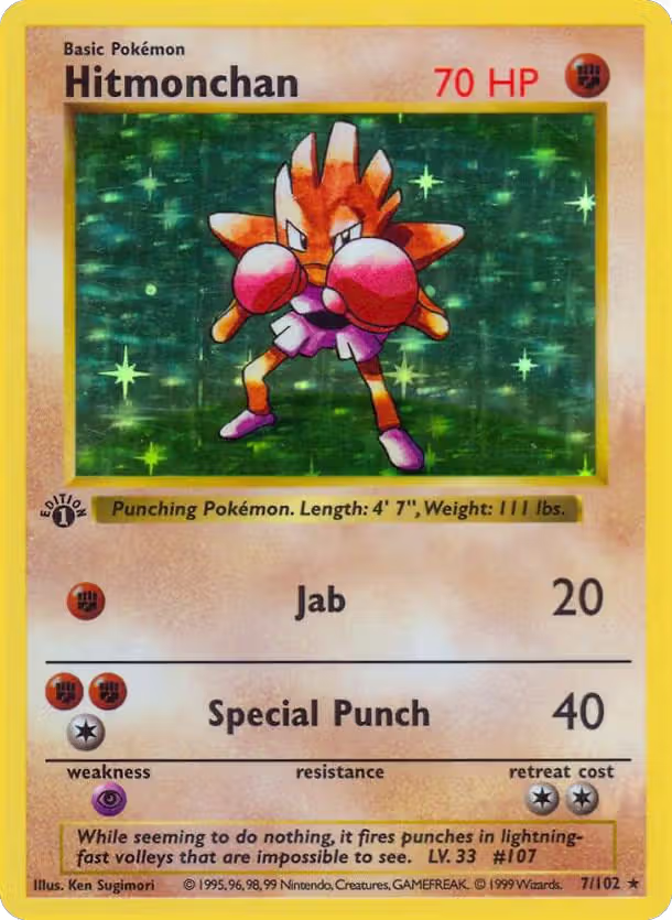 Hitmonchan (007/102), Base Set (Shadowless) — Pokémon card price
