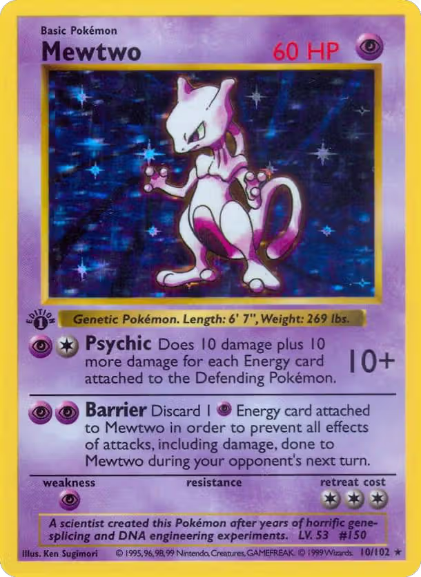 Mewtwo (010/102), Base Set (Shadowless) — Pokémon card price