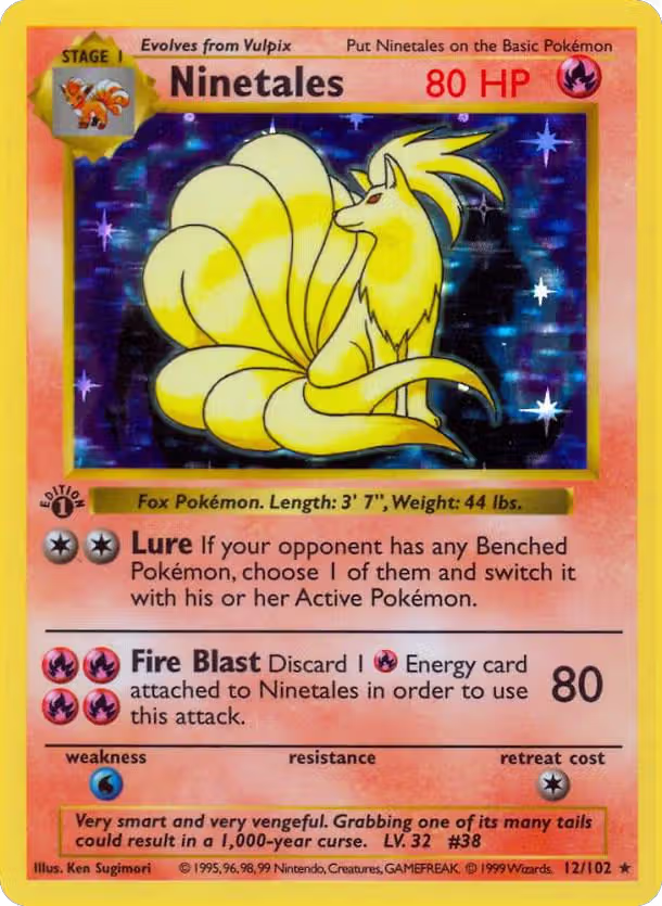 Ninetales (012/102), Base Set (Shadowless) — Pokémon card price