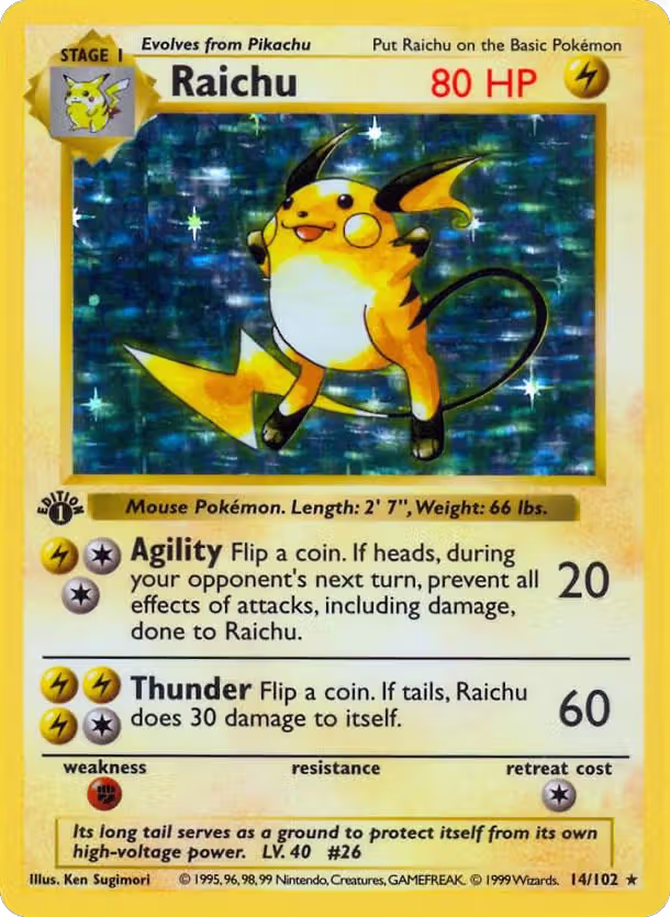 Raichu (014/102), Base Set (Shadowless) — Pokémon card price