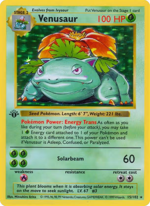 Venusaur (015/102), Base Set (Shadowless) — Pokémon card price