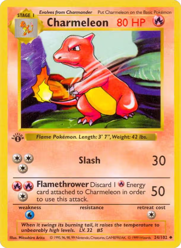 Charmeleon (024/102), Base Set (Shadowless) — Pokémon card price