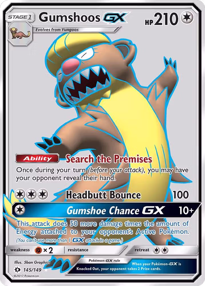 Gumshoos GX (Full Art) (145/149), SM Base Set — Pokémon card price