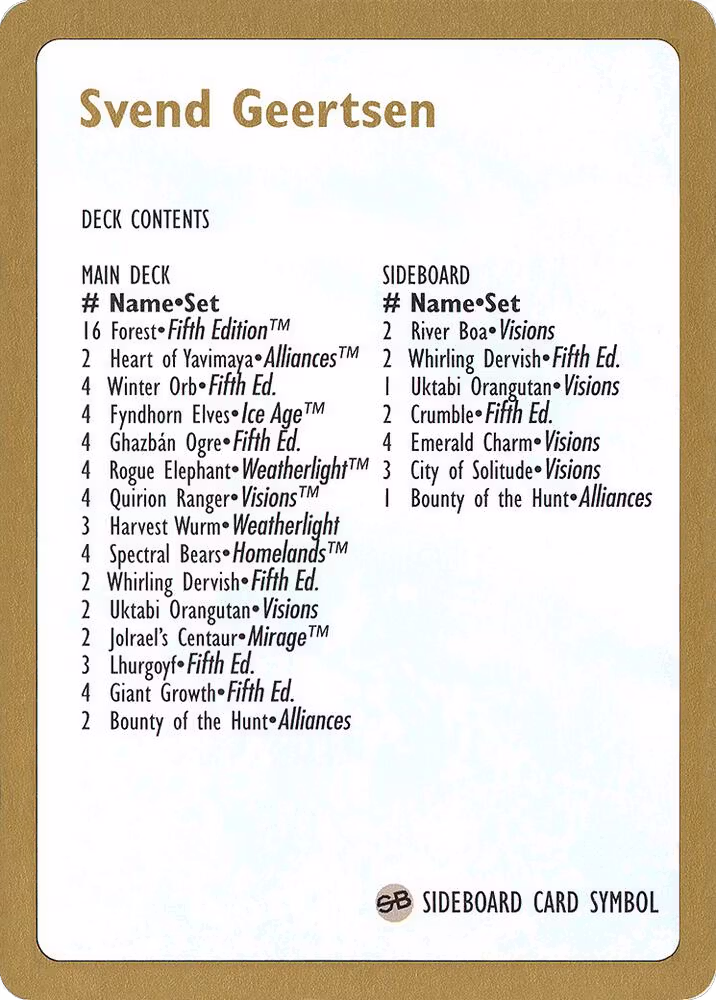 1997 Svend Geertsen Decklist Card, World Championship Decks — Magic card price