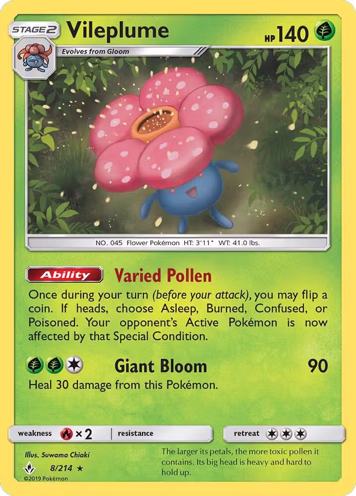 Vileplume (8/214), SM - Unbroken Bonds — Pokémon card price