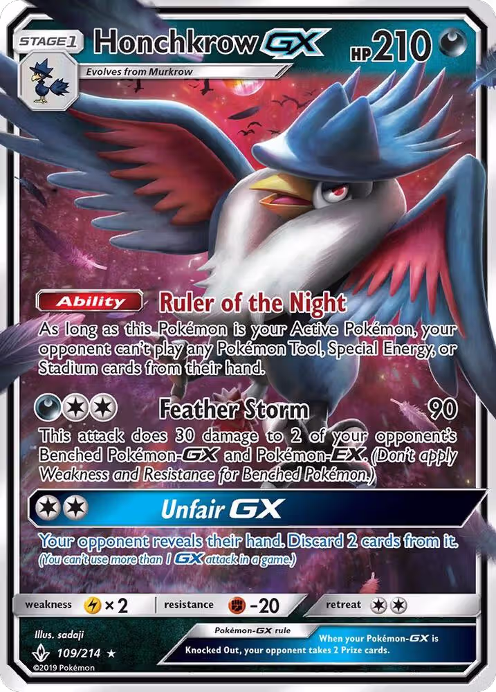 Honchkrow GX (109/214), SM - Unbroken Bonds — Pokémon card price