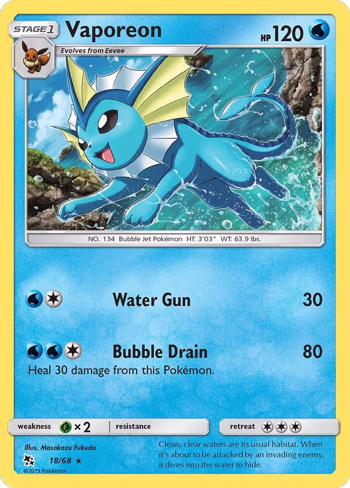 Vaporeon (18/68), Hidden Fates — Pokémon card price