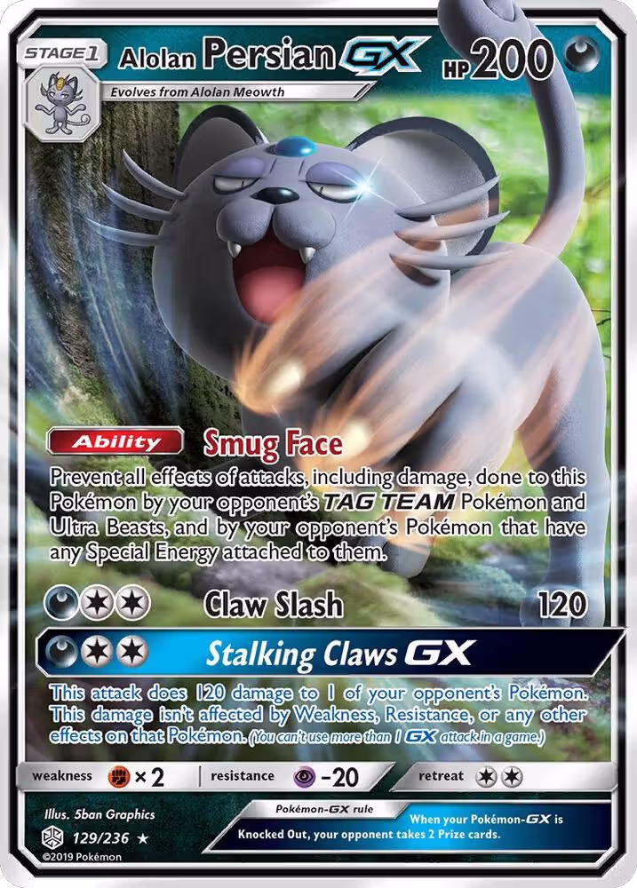 Alolan Persian GX (129/236), SM - Cosmic Eclipse — Pokémon card price