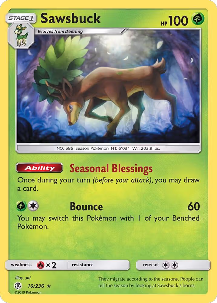 Sawsbuck (16/236), SM - Cosmic Eclipse — Pokémon card price