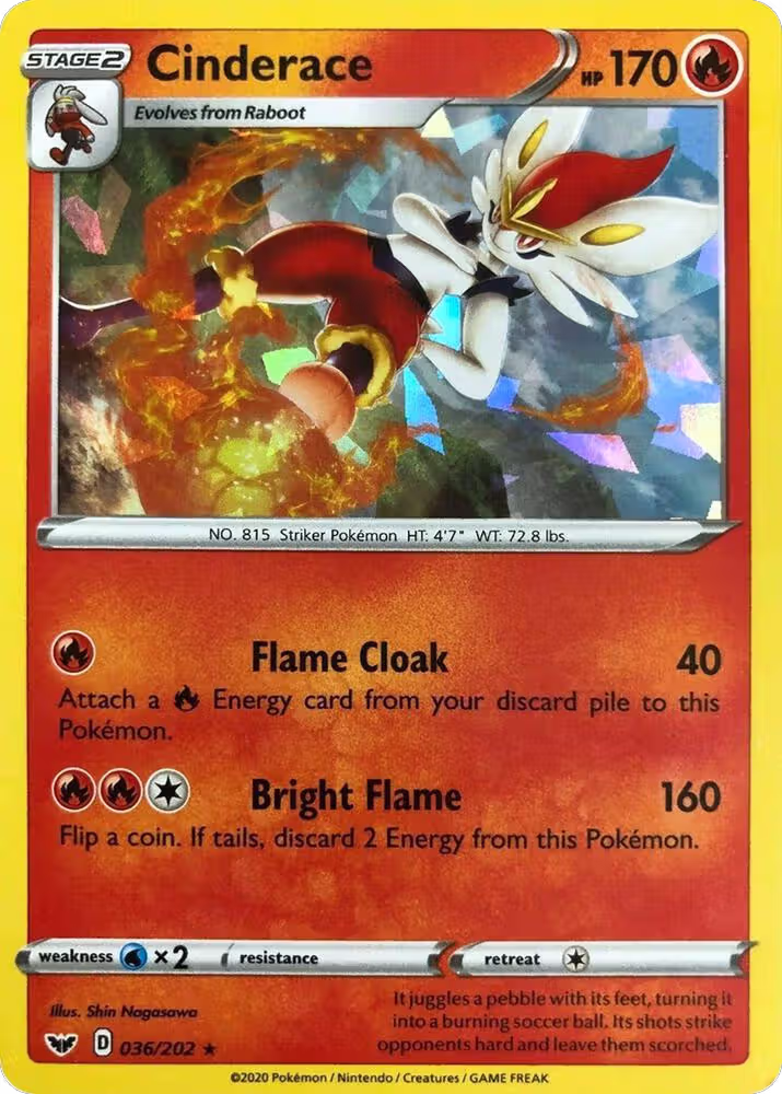 Cinderace - 036/202 (Cracked Ice Holo) (036/202), Deck Exclusives — Pokémon card price