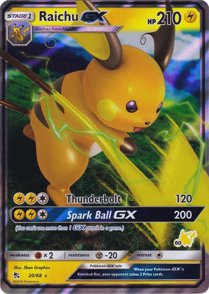 Raichu GX - 20/68 (#60 Pikachu Stamped) (020/068), Battle Academy — Pokémon card price