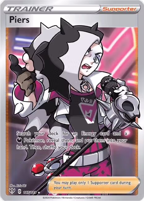 Piers (Full Art) (187/189), Darkness Ablaze — Pokémon card price