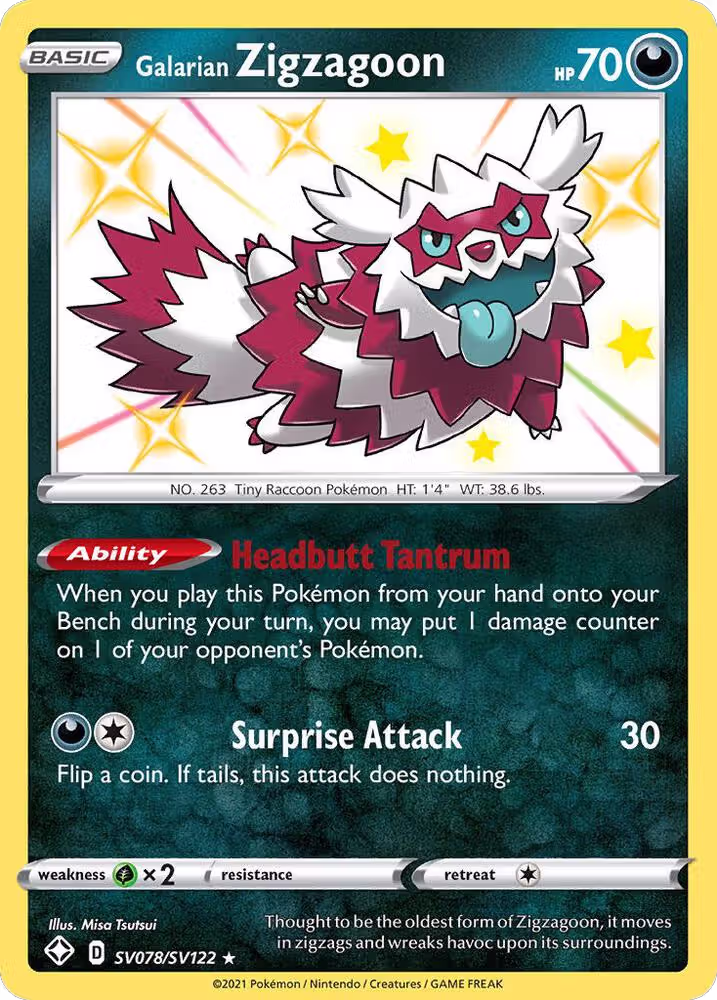 Galarian Zigzagoon (SV078/SV122), Shining Fates: Shiny Vault — Pokémon card price