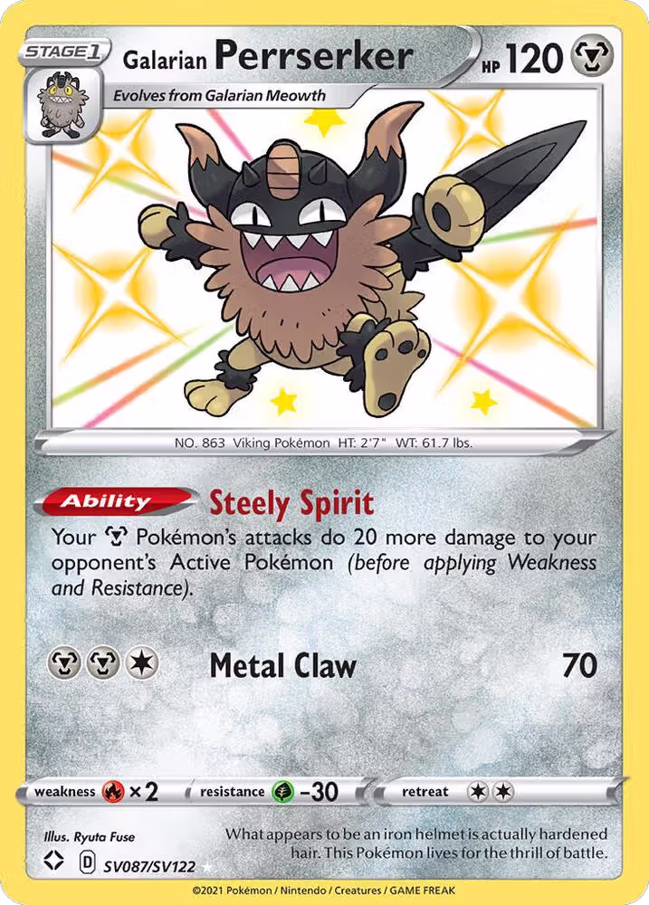 Galarian Perrserker (SV087/SV122), Shining Fates: Shiny Vault — Pokémon card price
