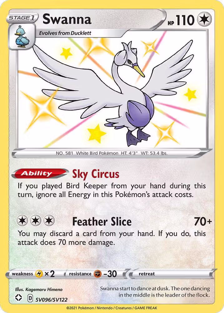 Swanna (SV096/SV122), Shining Fates: Shiny Vault — Pokémon card price