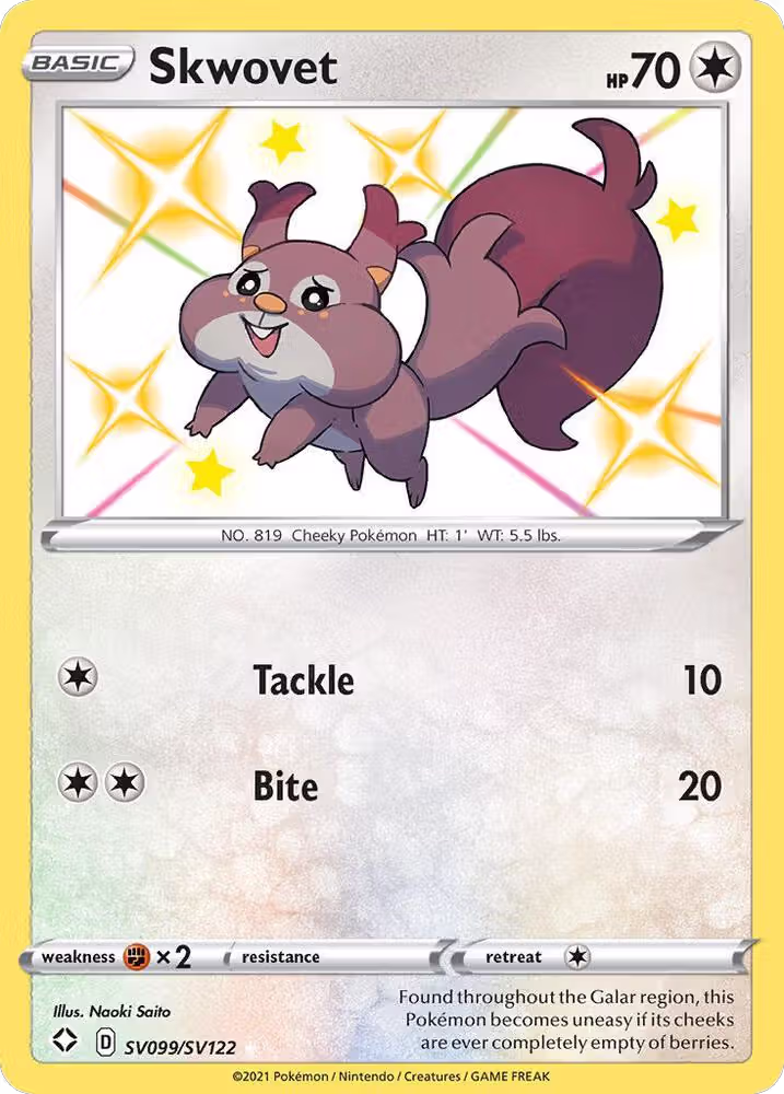 Skwovet (SV099/SV122), Shining Fates: Shiny Vault — Pokémon card price