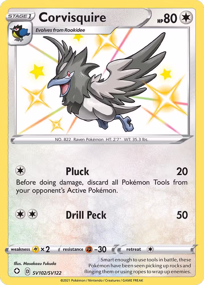 Corvisquire (SV102/SV122), Shining Fates: Shiny Vault — Pokémon card price