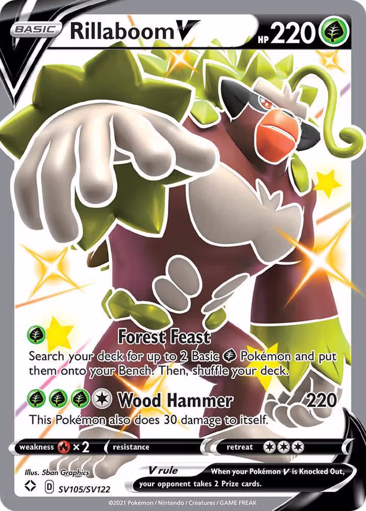Rillaboom V (SV105/SV122), Shining Fates: Shiny Vault — Pokémon card price