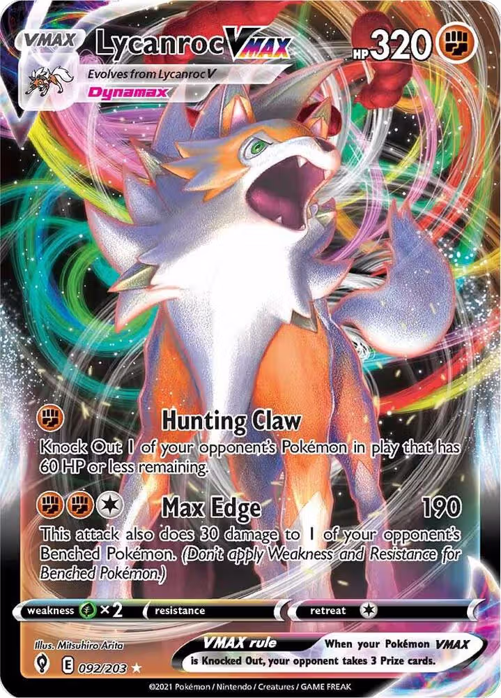 Lycanroc VMAX (092/203), Evolving Skies — Pokémon card price