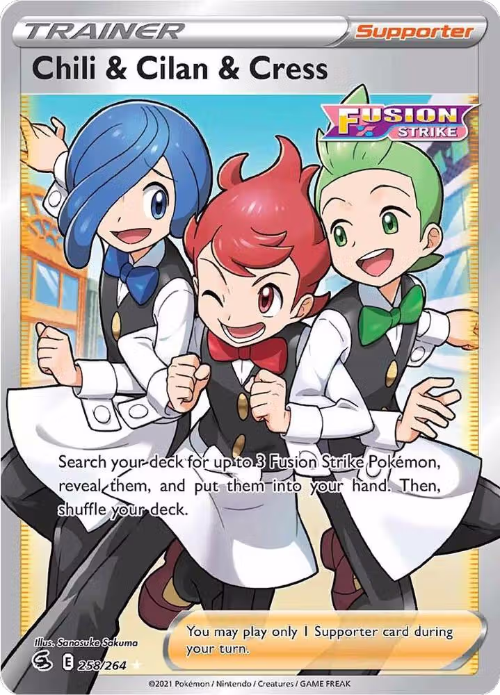 Chili & Cilan & Cress (Full Art) (258/264), Fusion Strike — Pokémon card price