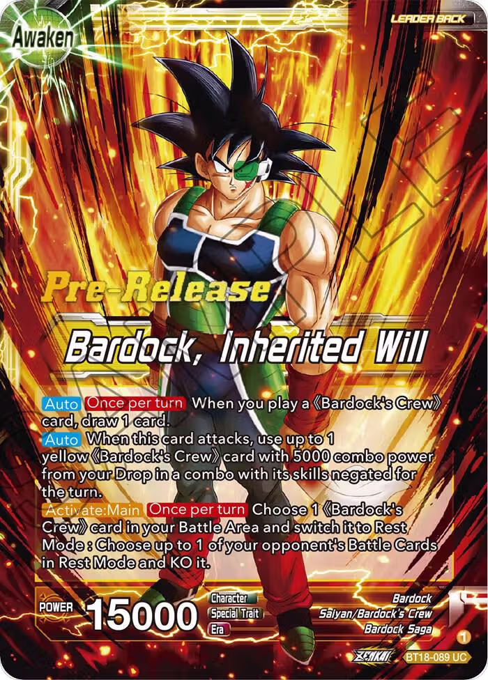 Bardock's Crew // Bardock, Inherited Will (BT18-089), Dawn of the Z-Legends Pre-Release Cards — DB Super card price