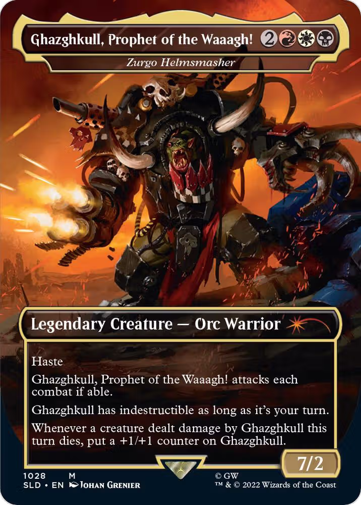 Ghazghkull, Prophet of the Waaagh! - Zurgo Helmsmasher (Borderless) (1028), Secret Lair Drop Series — Magic card price