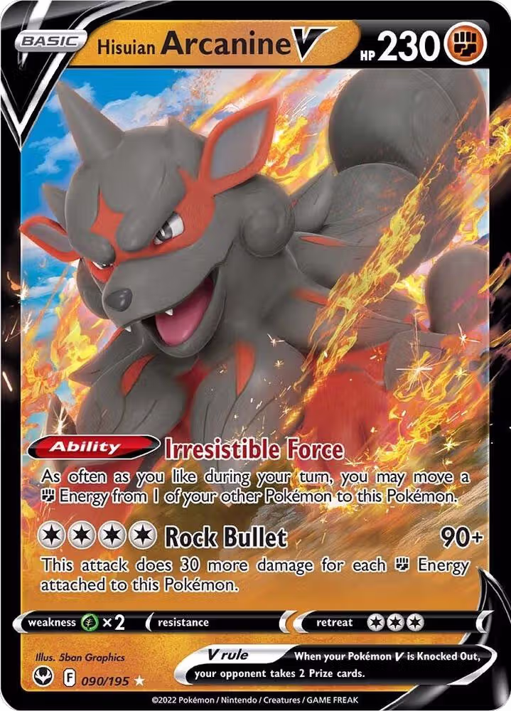 Hisuian Arcanine V (090/195), Silver Tempest — Pokémon card price