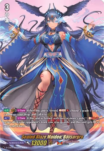 Sealed Blaze Maiden, Bavsargra (D-CS01/002EN), D-CS01: Deluxe Collector's Set 01: Vanguard Deluxe — Vanguard card price