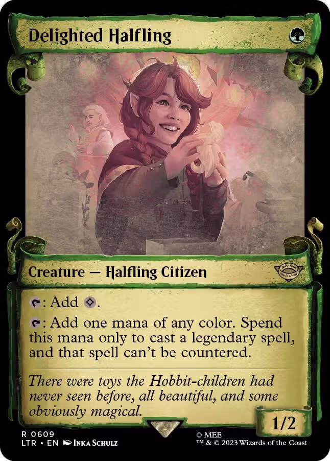 Delighted Halfling (Showcase Scrolls) (609), Universes Beyond: The Lord of the Rings: Tales of Middle-earth — Magic card price