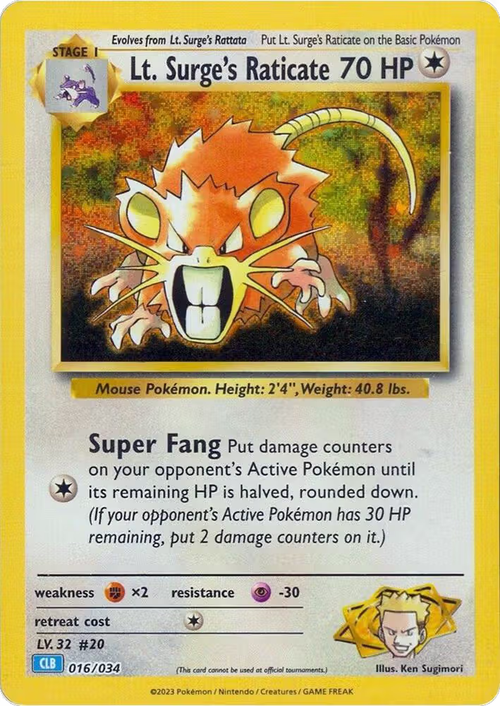 Lt. Surge's Raticate (016/034), Trading Card Game Classic — Pokémon card price
