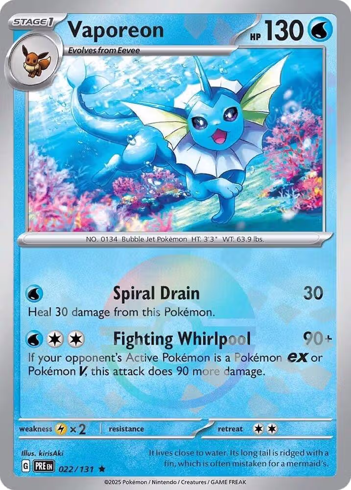 Vaporeon (Poke Ball Pattern) (022/131), Prismatic Evolutions — Pokémon card price