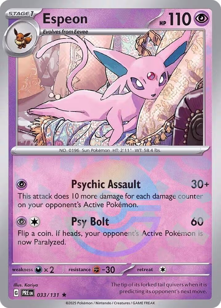 Espeon (Poke Ball Pattern) (033/131), Prismatic Evolutions — Pokémon card price