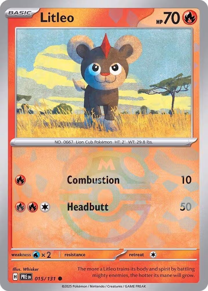 Litleo (Master Ball Pattern) (015/131), Prismatic Evolutions — Pokémon card price