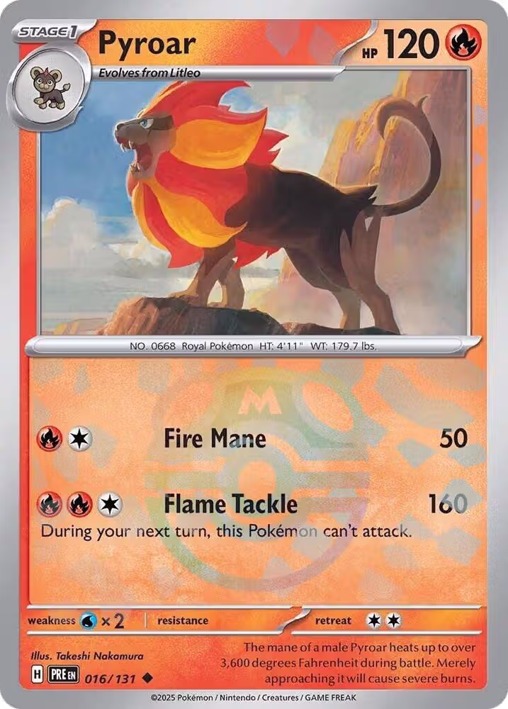 Pyroar (Master Ball Pattern) (016/131), Prismatic Evolutions — Pokémon card price