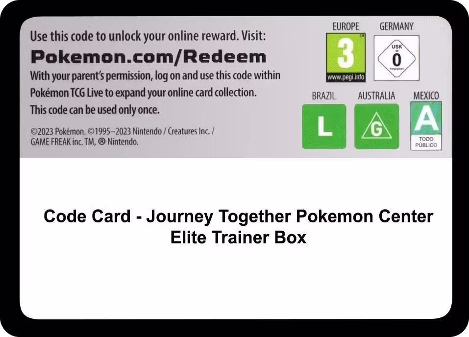 Code Card - Journey Together Pokemon Center Elite Trainer Box, Journey Together — Pokémon card price