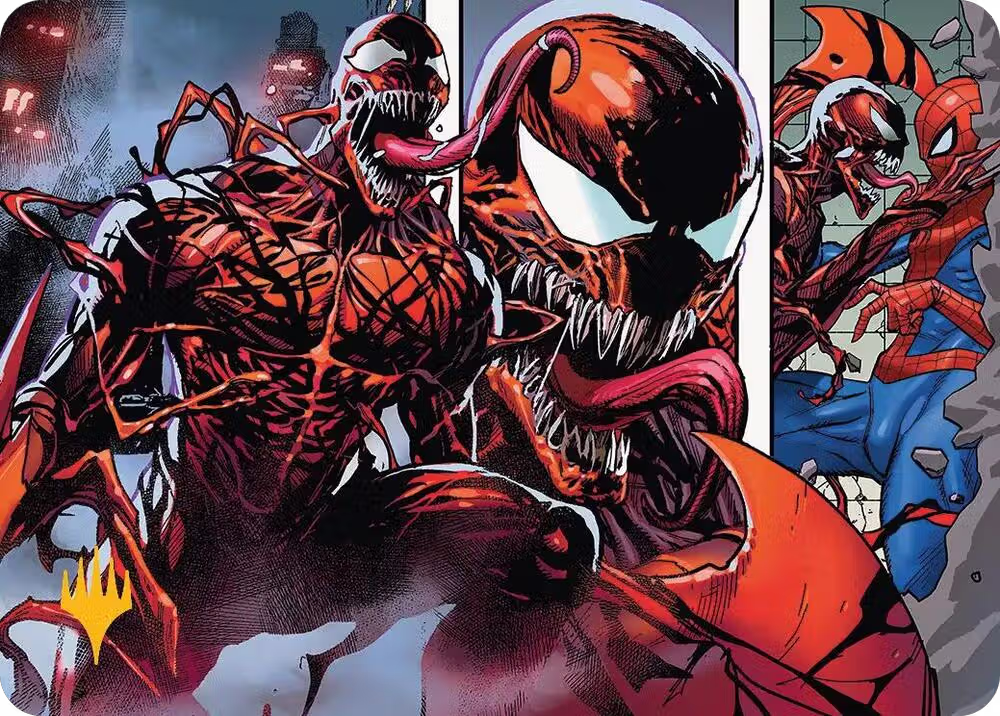 Carnage, Crimson Chaos Art Card (Gold-Stamped Planeswalker Symbol) (47), Art Series: Marvel's Spider-Man — Magic card price