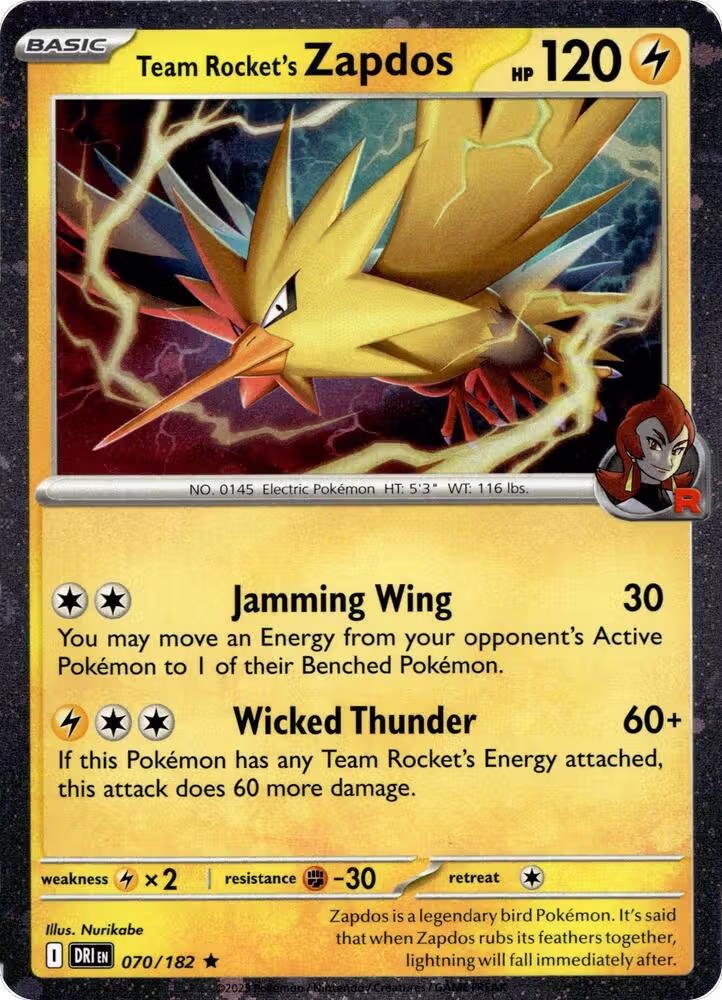 Team Rocket's Zapdos - 070/182 (Cosmos Holo) (070/182), Miscellaneous Cards & Products — Pokémon card price