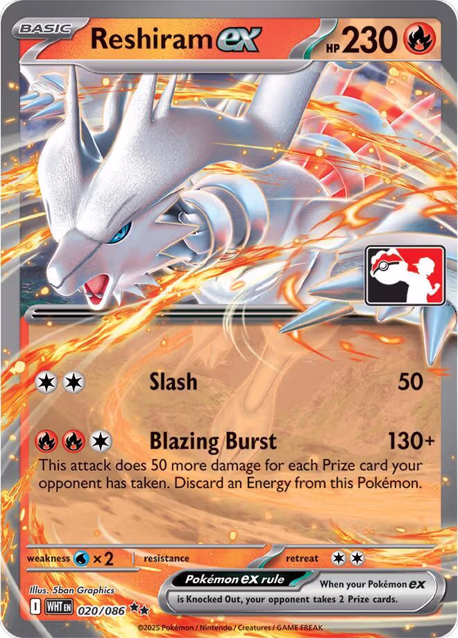 Reshiram ex - 020/086 (020/086), Prize Pack Series Cards — Pokémon card price