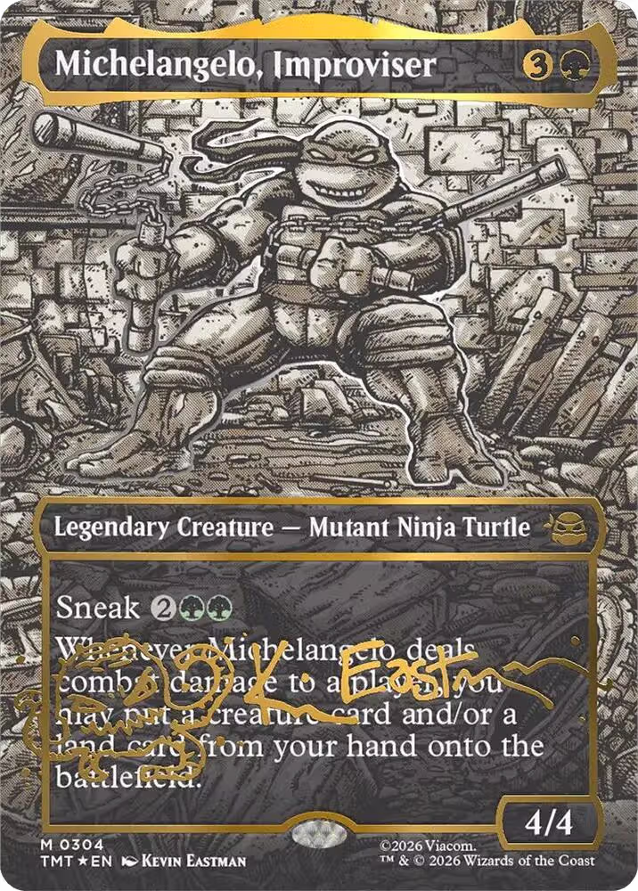 Michelangelo, Improviser (Borderless) (Gold-Stamped Signature) (304), Teenage Mutant Ninja Turtles — Magic card price