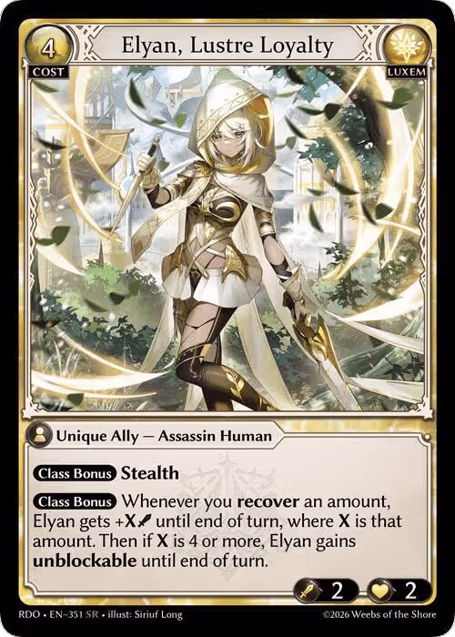 Elyan, Lustre Loyalty (351), Radiant Origins — Grand Archive card price