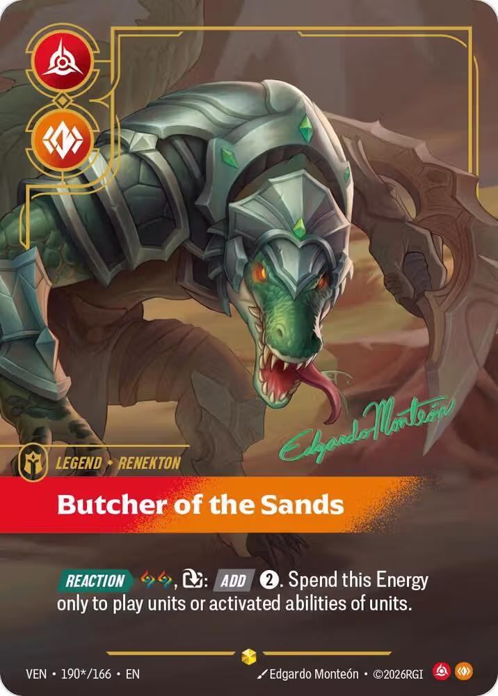 Renekton, Butcher of the Sands (Signature) (190*/166), Vendetta — Riftbound card price