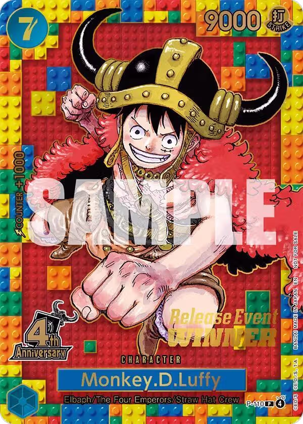 Monkey.D.Luffy (4th Anniversary) (Winner) (P-110), One Piece Promotion Cards — One Piece card price