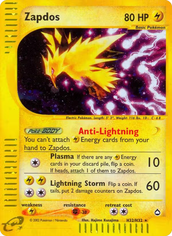 Zapdos (H32) (H32/H32), Aquapolis — Pokémon card price