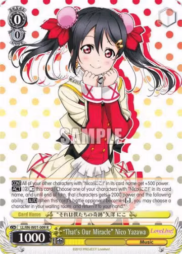 "That's Our Miracle" Nico Yazawa (LL/EN-W01-009 R), Love Live! DX — Weiß Schwarz card price