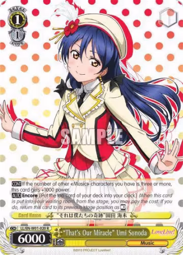 "That's Our Miracle" Umi Sonoda (LL/EN-W01-020 R), Love Live! DX — Weiß Schwarz card price