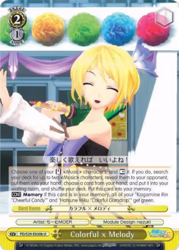 Colorful x Melody (B) (PD/S29-E020b U), Hatsune Miku: Project DIVA F 2nd — Weiß Schwarz card price