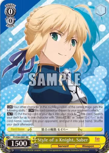 Style of a Knight, Saber (FS/S34-E001 RR), Fate/stay night [Unlimited Blade Works] — Weiß Schwarz card price
