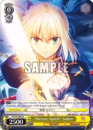 "Heroic Spirit" Saber (SR) (FS/S34-E005S SR), Fate/stay night [Unlimited Blade Works] — Weiß Schwarz card price